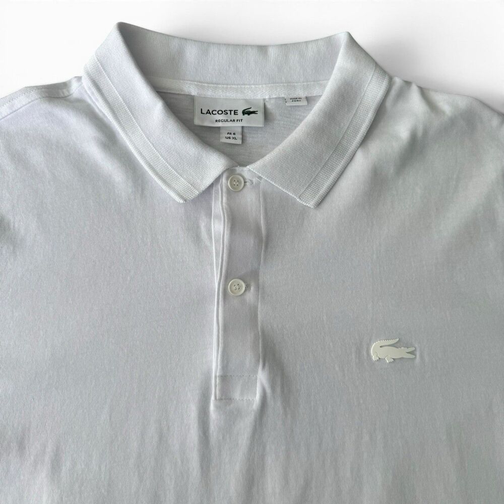 Lacoste Regular Fit Golf Polo Men XL 6 White Cotton Short Sleeve Rubber Logo